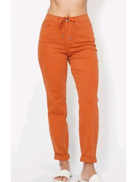 Judy Blue Pants - Judy Blue HighWaist GarmentDyed Auburn Orange DoubleCuff Jogger Denim Jeans 9/29